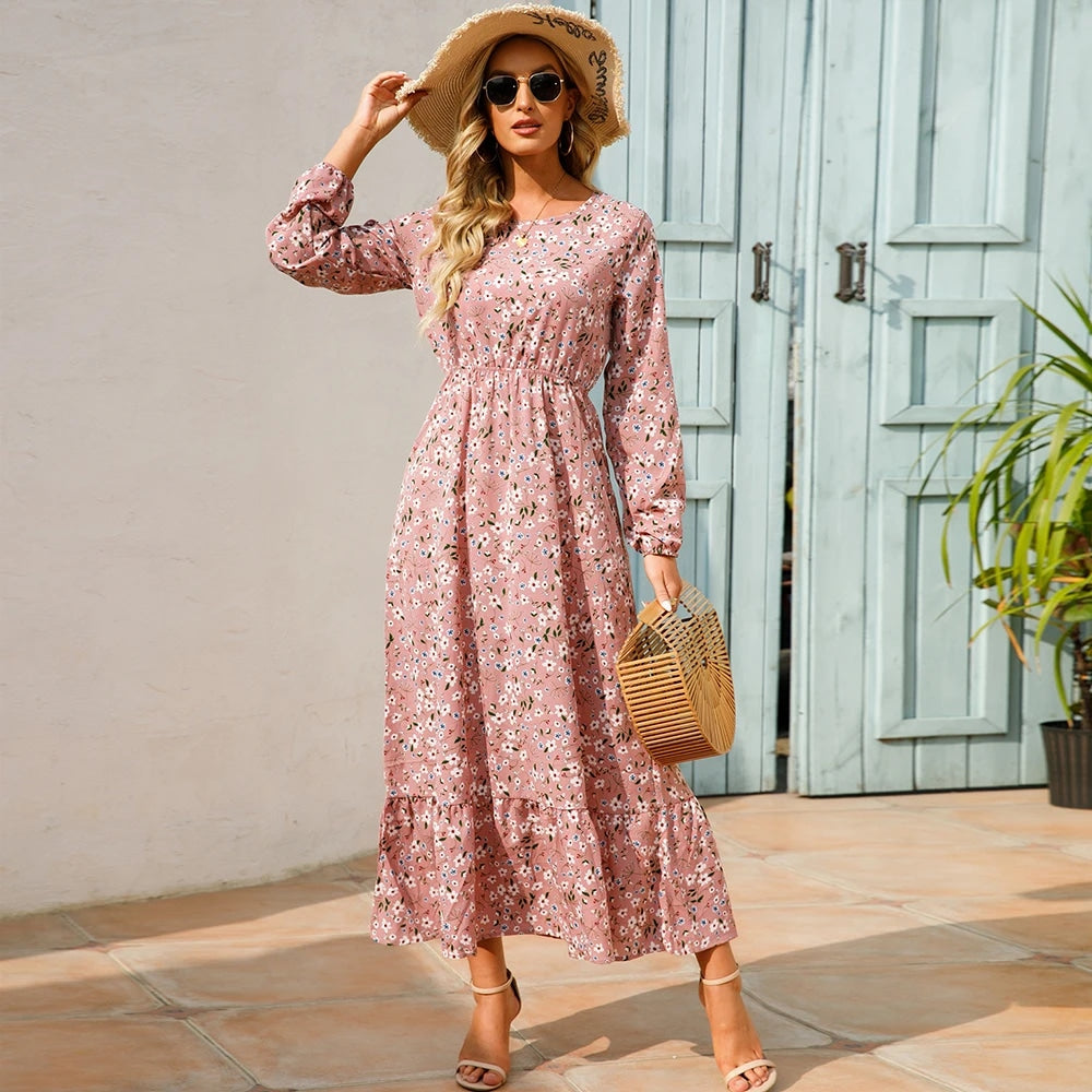 Long Sleeve Flowy Wedding Guest Dress