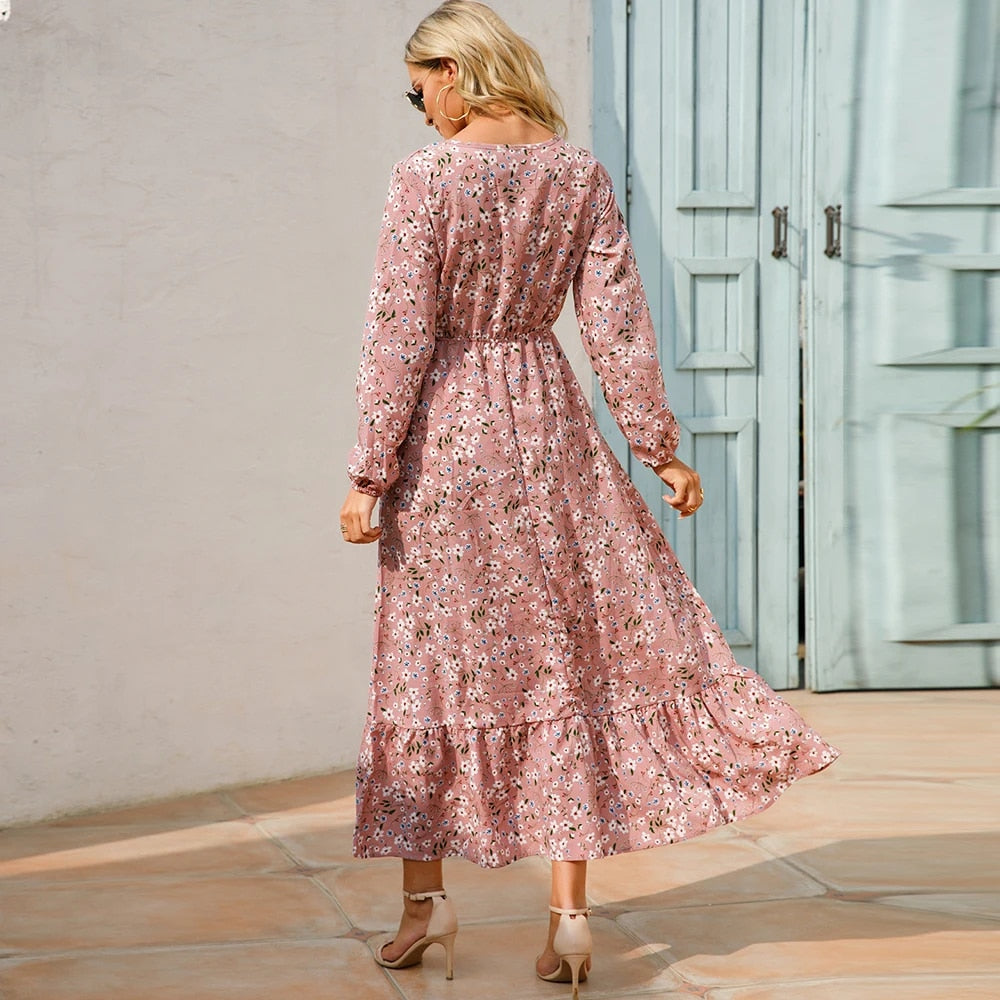 Long Sleeve Flowy Wedding Guest Dress