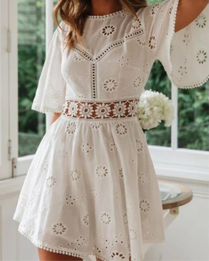 Bohemian White Cotton Beach Dress for Sale