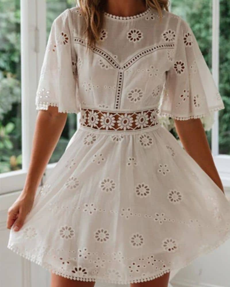 Bohemian White Cotton Beach Dress for Sale