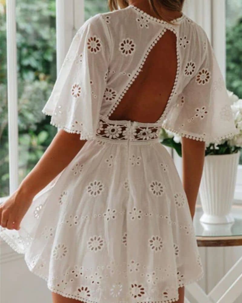 Bohemian White Cotton Beach Dress for Sale