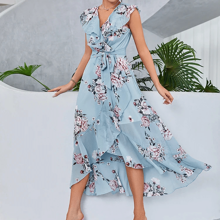 Blue Floral Flowy Dress