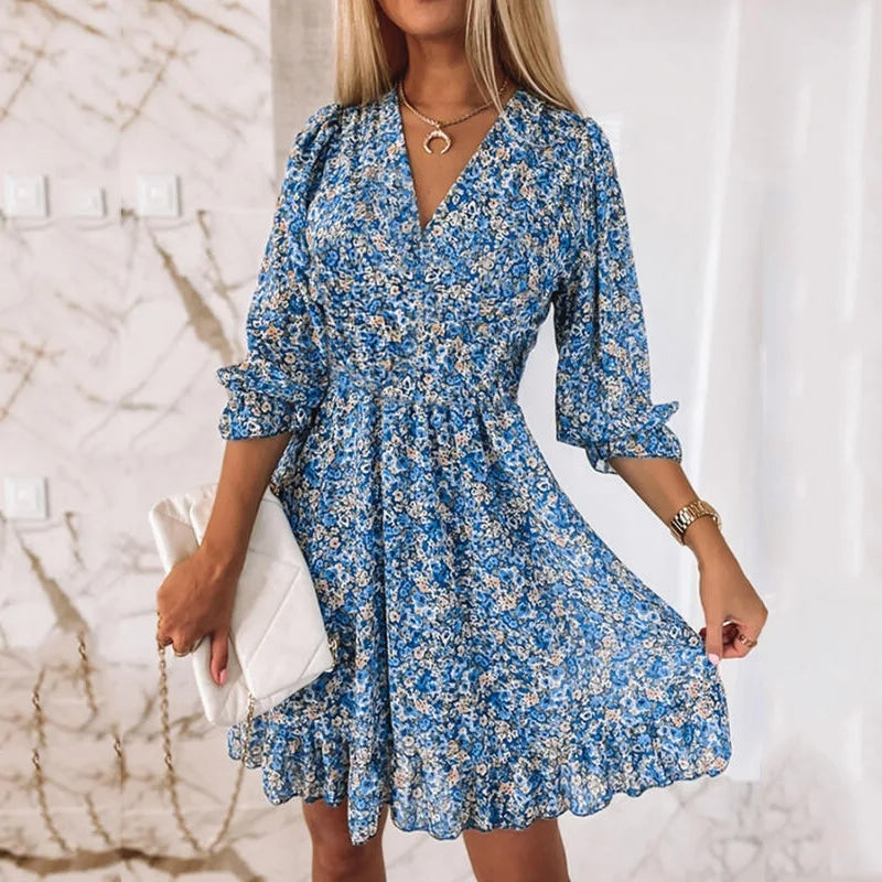 Blue Floral Bohemian Dress
