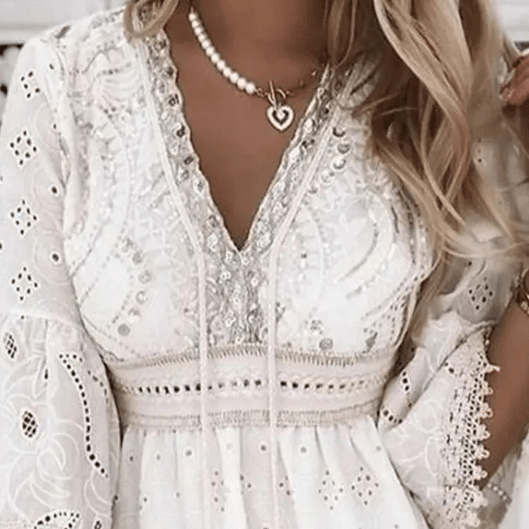 White Boho Embroidered Dress