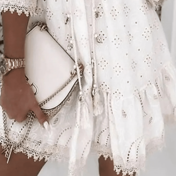 White Boho Embroidered Dress