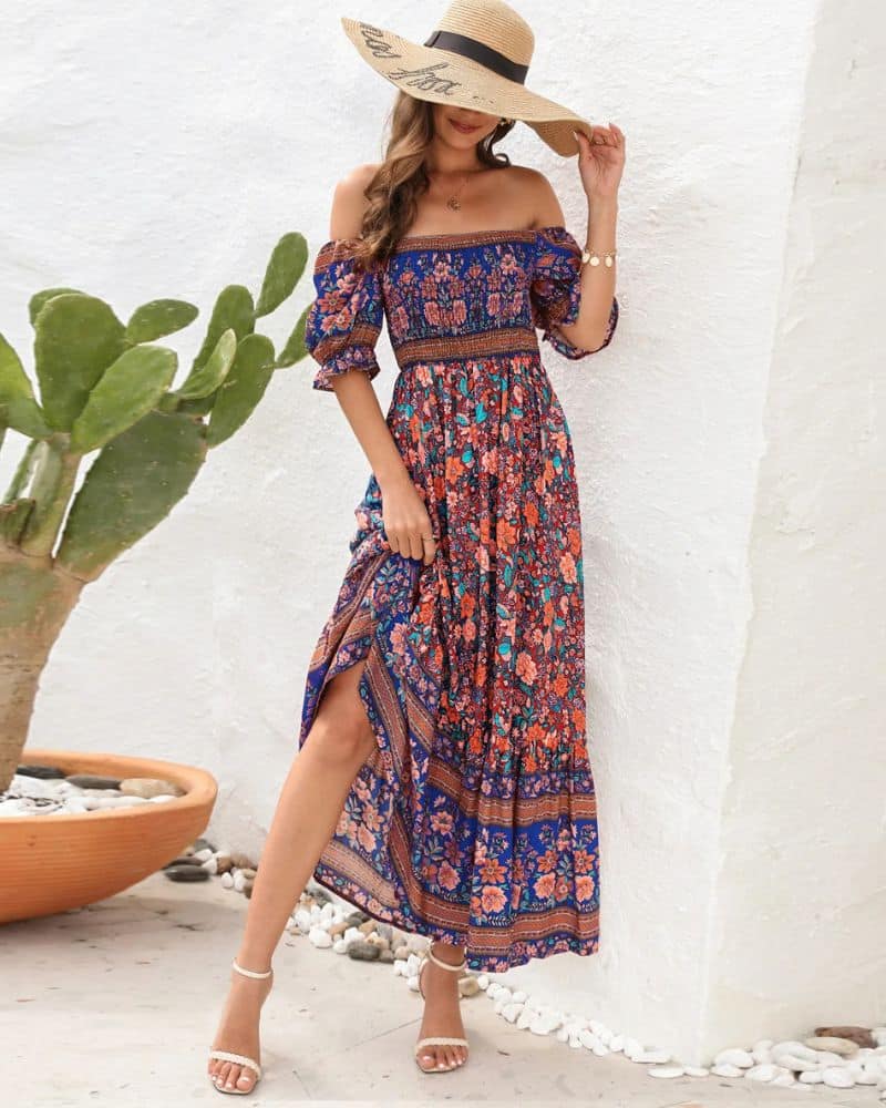 Boho Maxi Dress Off Shoulder