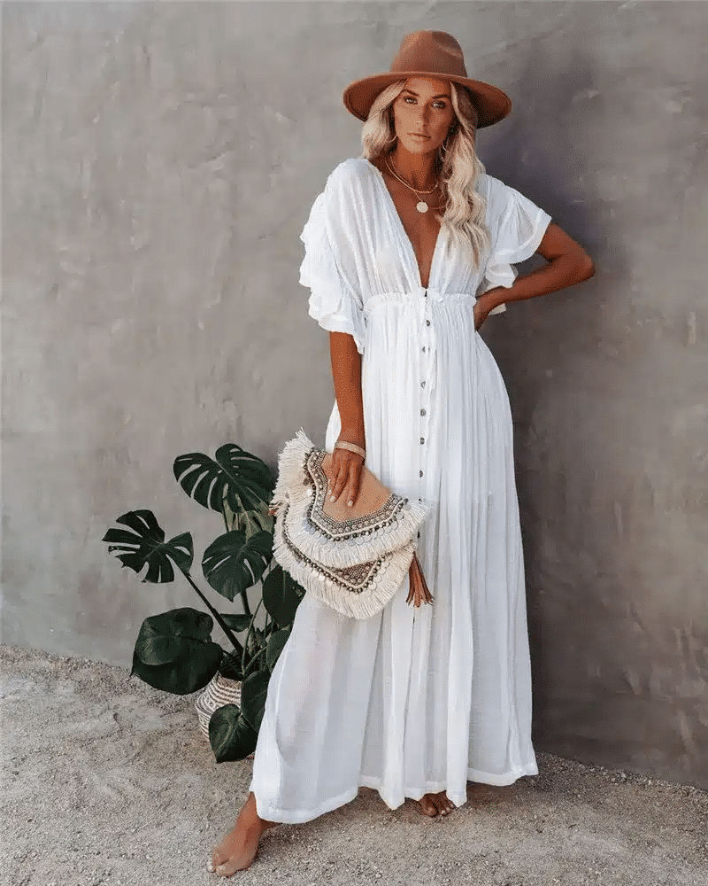 White Hippie Maxi Dress